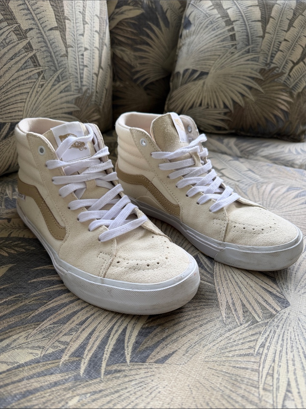 Vans High-Top Sneakers in Cream and Tan